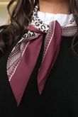 Leopard & Tile Border Triangle Silk Neckerchief Burgundy